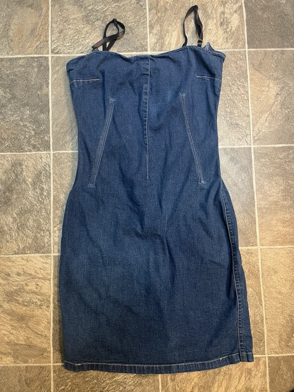 Moda International Y2K Denim Corset Bodycon Dress Women’s 8 Stretch Strappy